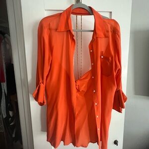 Vibrant Orange Women's Button-Down Shirt